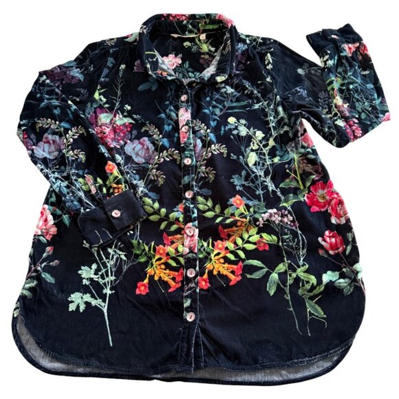 Soft Surroundings Velevet Floral Button Down Boyfriend Tunic Blouse Top - Picture 3 of 11